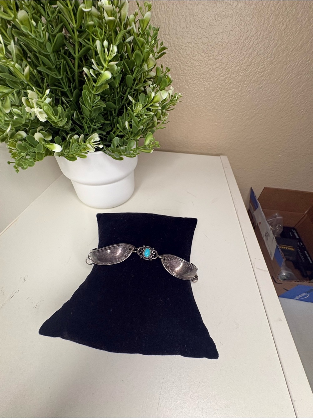 Vintage Silver Spoon Handle Turquoise Bracelet Magnetic Clasp Boho